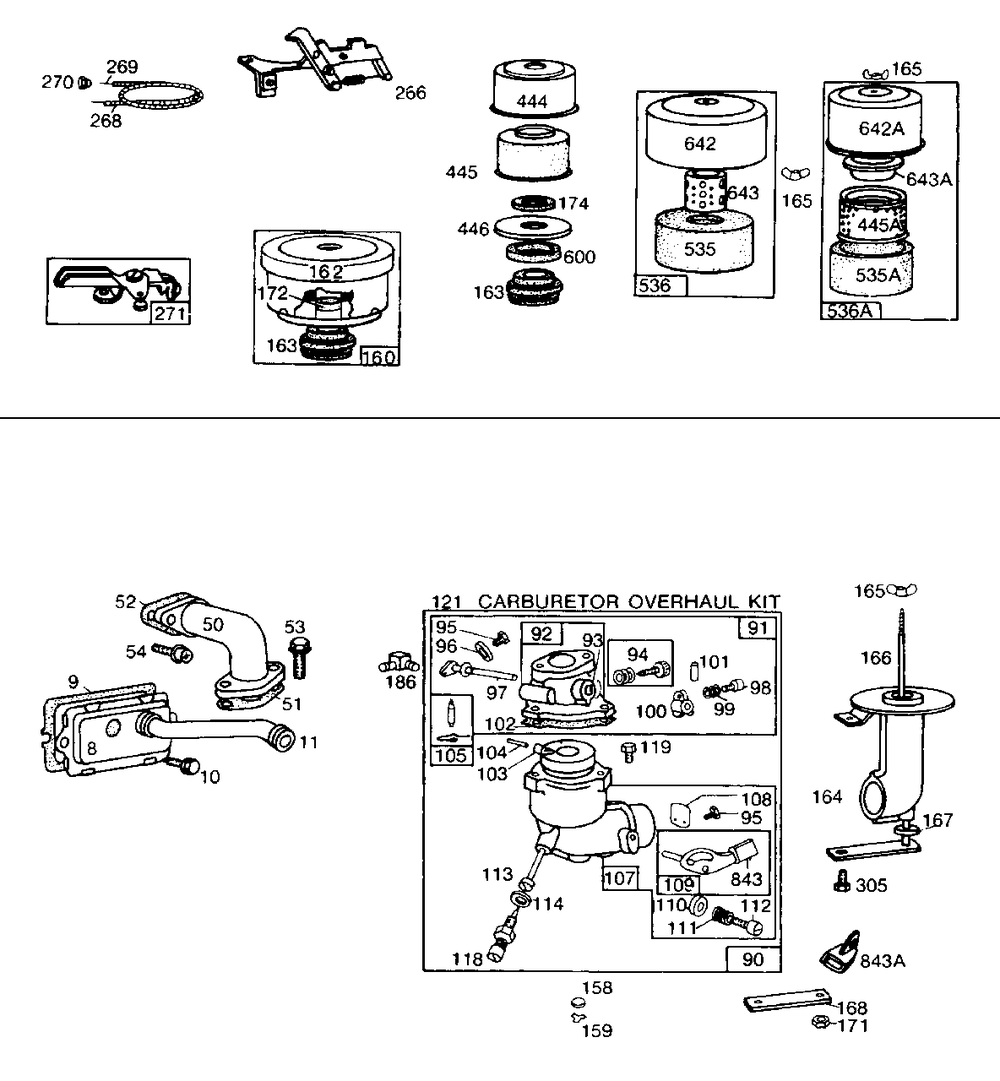 Carburetor Assembly A/C Groups Diagram and Parts List for 170402-1244-XX  Briggs and Stratton Engine